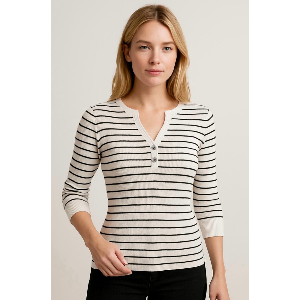 Women's LAUREN Ralph Lauren SP White Black Striped Long Sleeve Tee Nautical Chic